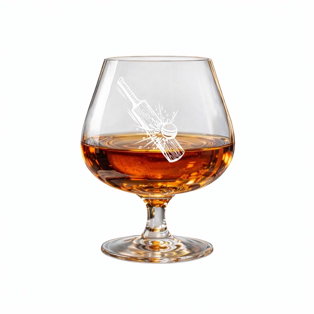 Borotech Whiskey Brandy Glass with Cricket Theme Engraving, Hand Blown Borosilicate Glass, 350ml, Transparent, - BorotechB0GFVRPRNMBorotech