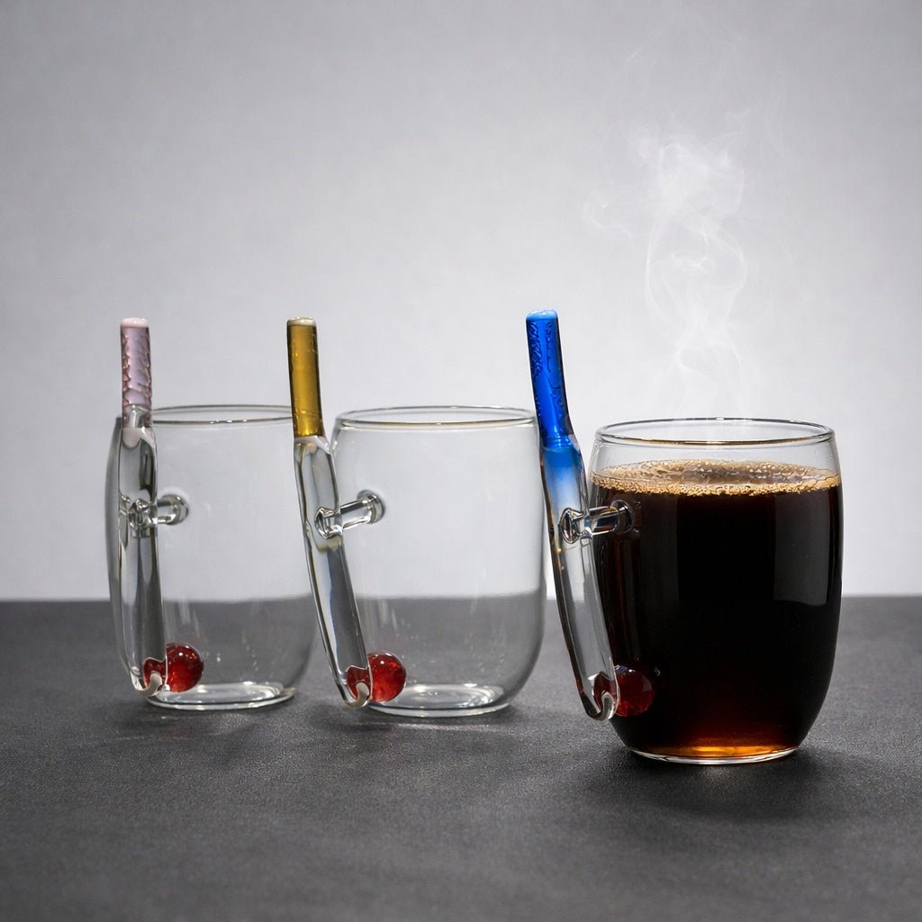 Cricket Theme Glass Coffee & Tea Mug with Bat Ball Wicket Handle, Handmade 100% Borosilicate Glass, Unique Gift for Cricket Enthusiasts - BorotechBluecoffee mugsBorotechcoffee mugs