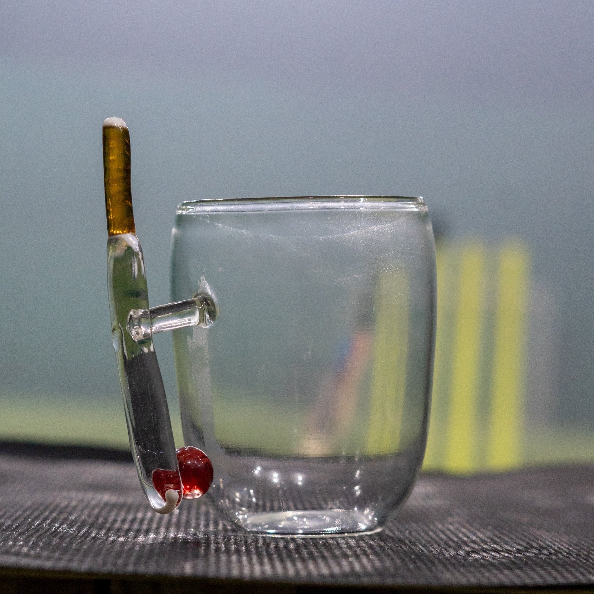 Cricket Theme Glass Coffee & Tea Mug with Bat Ball Wicket Handle, Handmade 100% Borosilicate Glass, Unique Gift for Cricket Enthusiasts - BorotechYellowcoffee mugsBorotechcoffee mugs