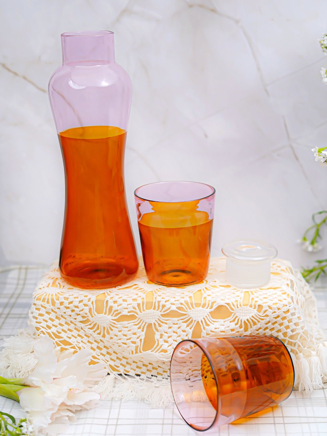 Dual-Tone Borosilicate Bottle and Glass Set amber pink - Borotech