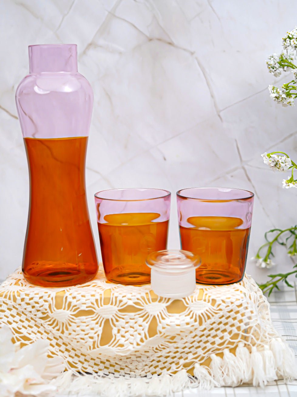 Dual-Tone Borosilicate Bottle and Glass Set amber pink - Borotech
