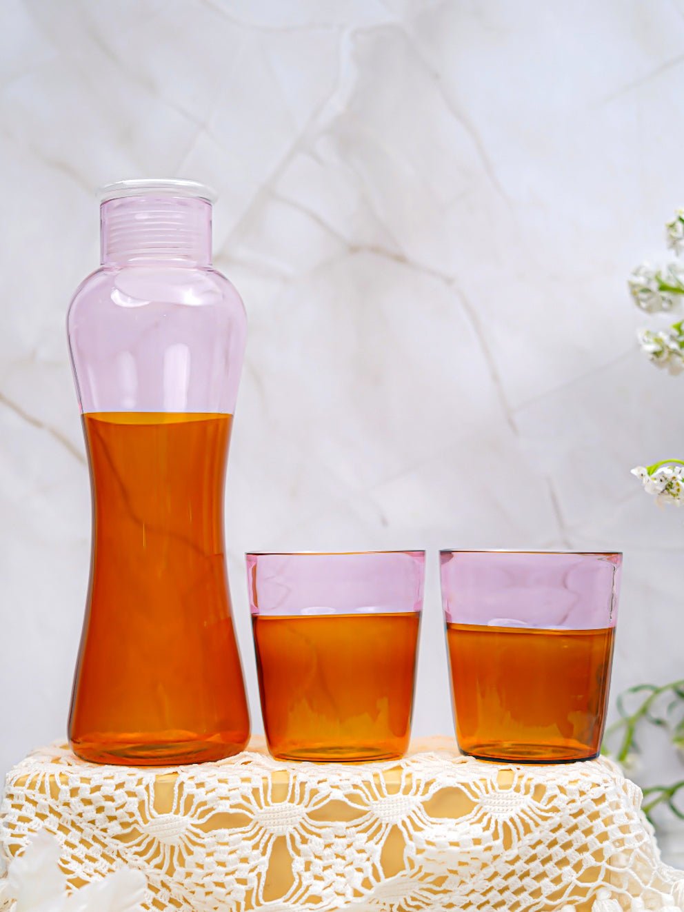 Dual-Tone Borosilicate Bottle and Glass Set amber pink - Borotech
