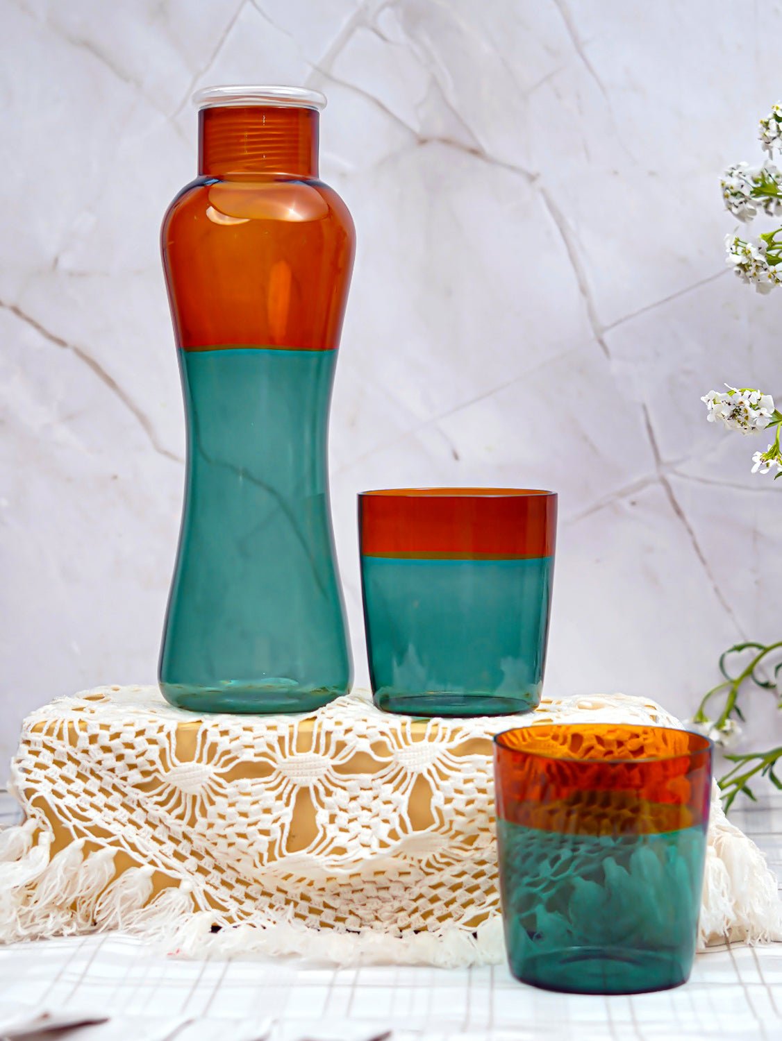 Dual-Tone Borosilicate Bottle and Glass Set teal amber - Borotech