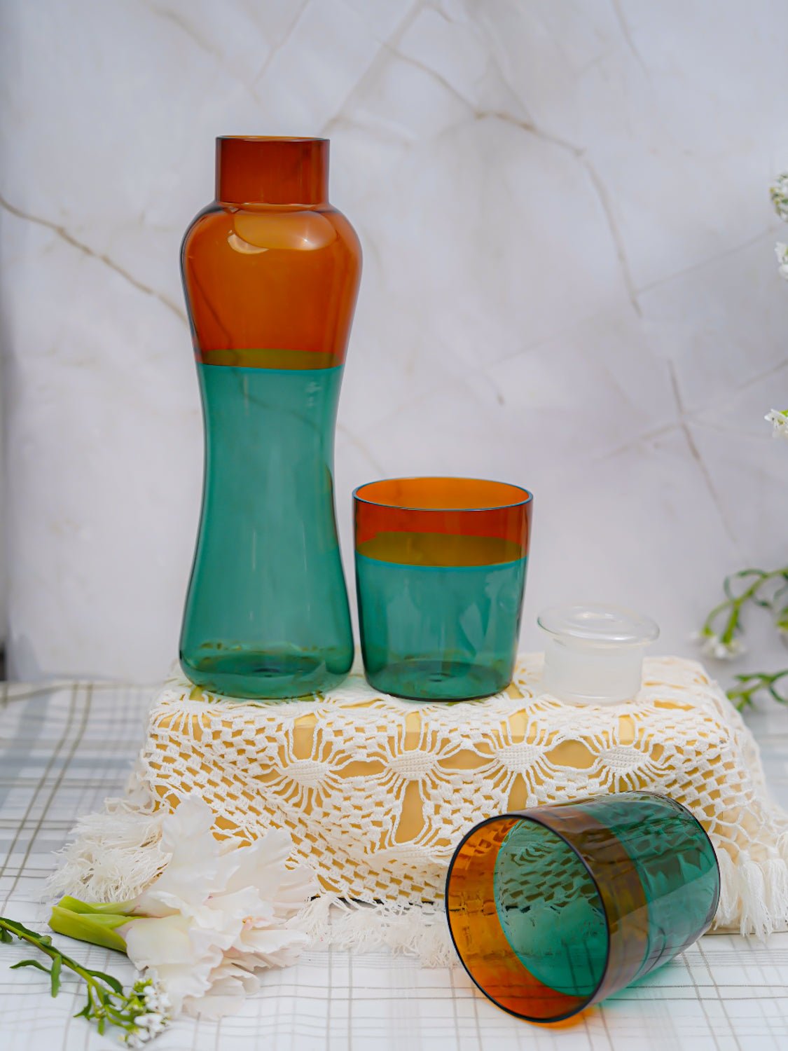 Dual-Tone Borosilicate Bottle and Glass Set teal amber - Borotech