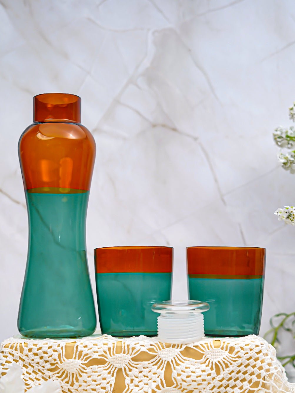 Dual-Tone Borosilicate Bottle and Glass Set teal amber - Borotech