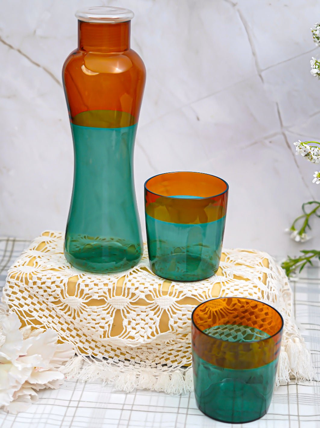Dual-Tone Borosilicate Bottle and Glass Set teal amber - Borotech