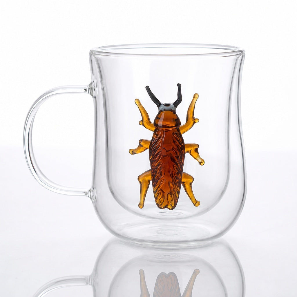 Handmade 3D Animal Double Wall Glass Mug | Fish, Cockroach, Dragon, Sun, Monkey | Borosilicate Coffee & Tea Cup