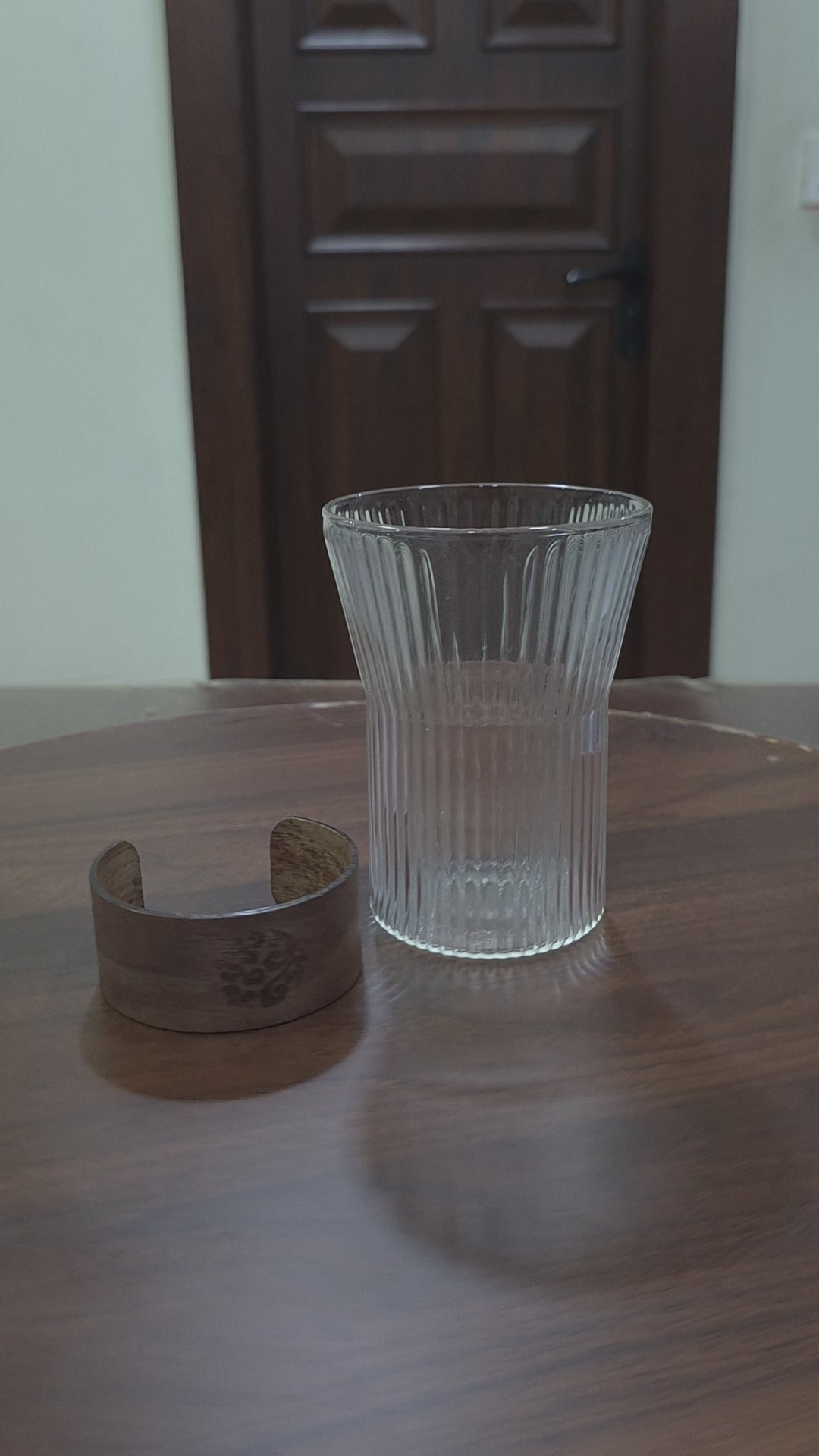 Load video: Flared Ribbed Borosilicate Tumbler with Wood Band