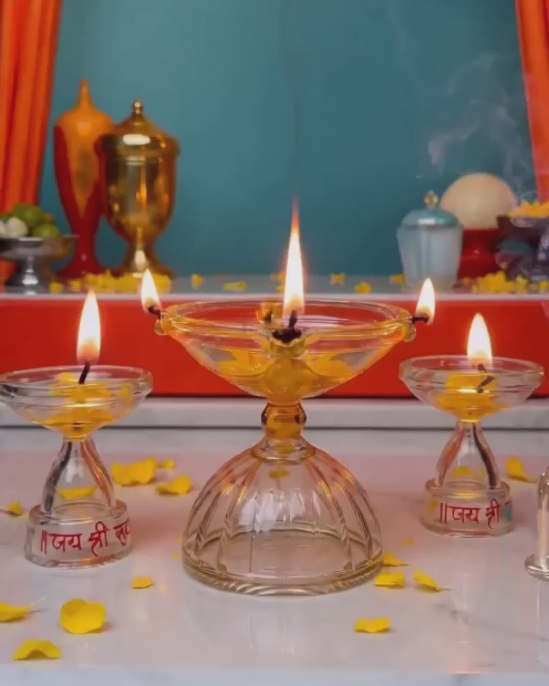 Load video: Glass Ganesh Idol Puja Set 7 Piece Crystal Clear Glass Pooja Kit for Home Temple, Diwali &amp; Ganesh Chaturthi