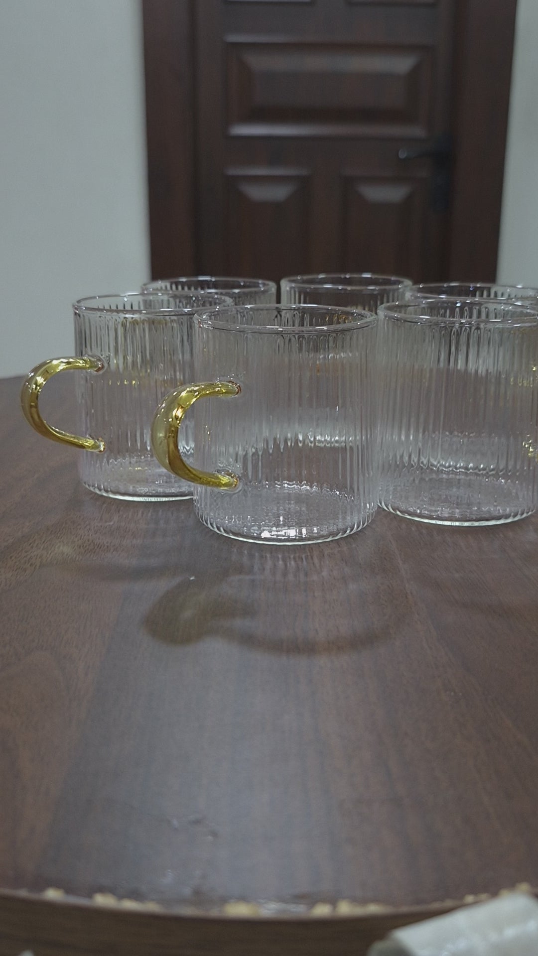 Load video: Borosilicate Ribbed Tea Cup set of 6