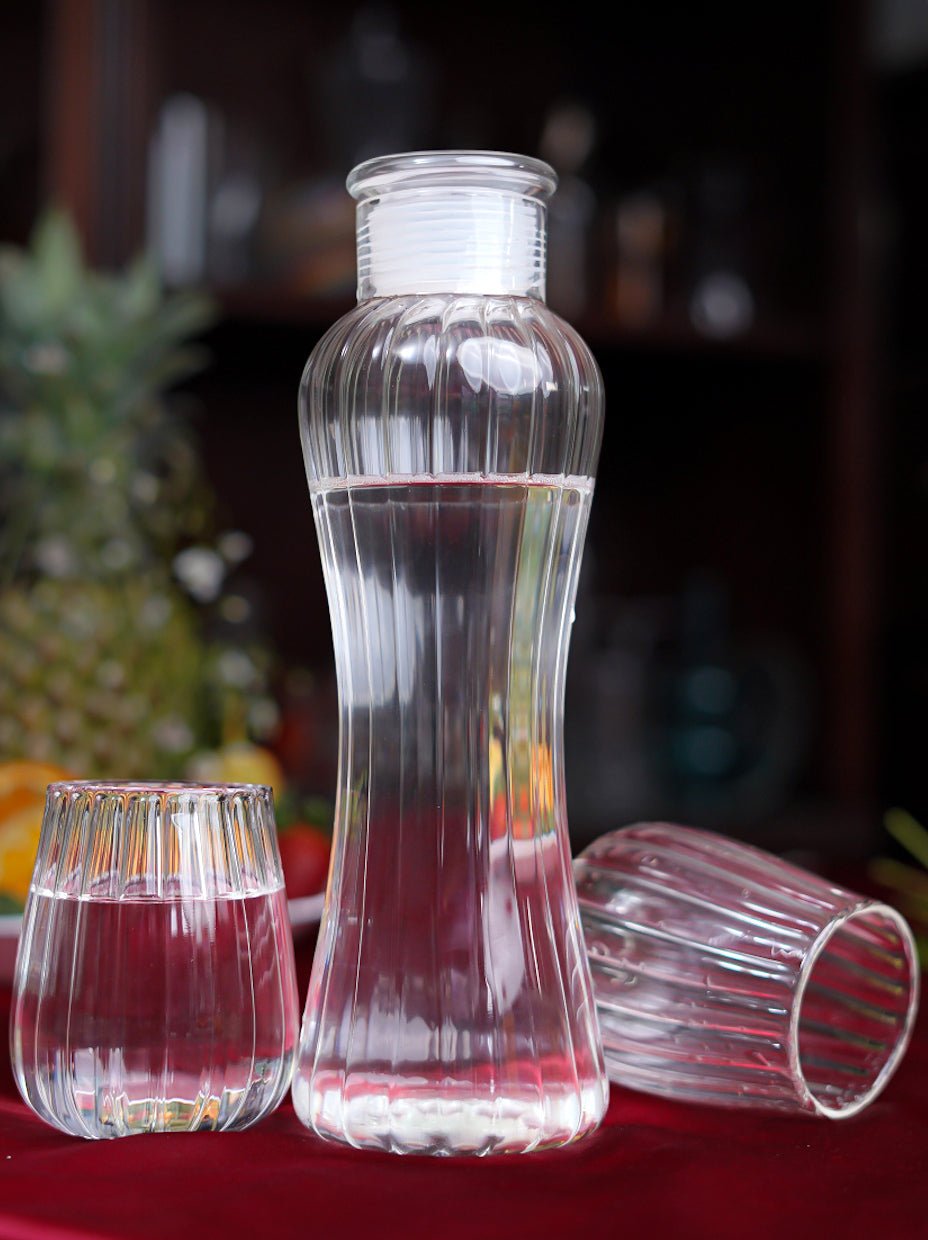 Ribbed Borosilicate Bottle and Glass Set - Borotech