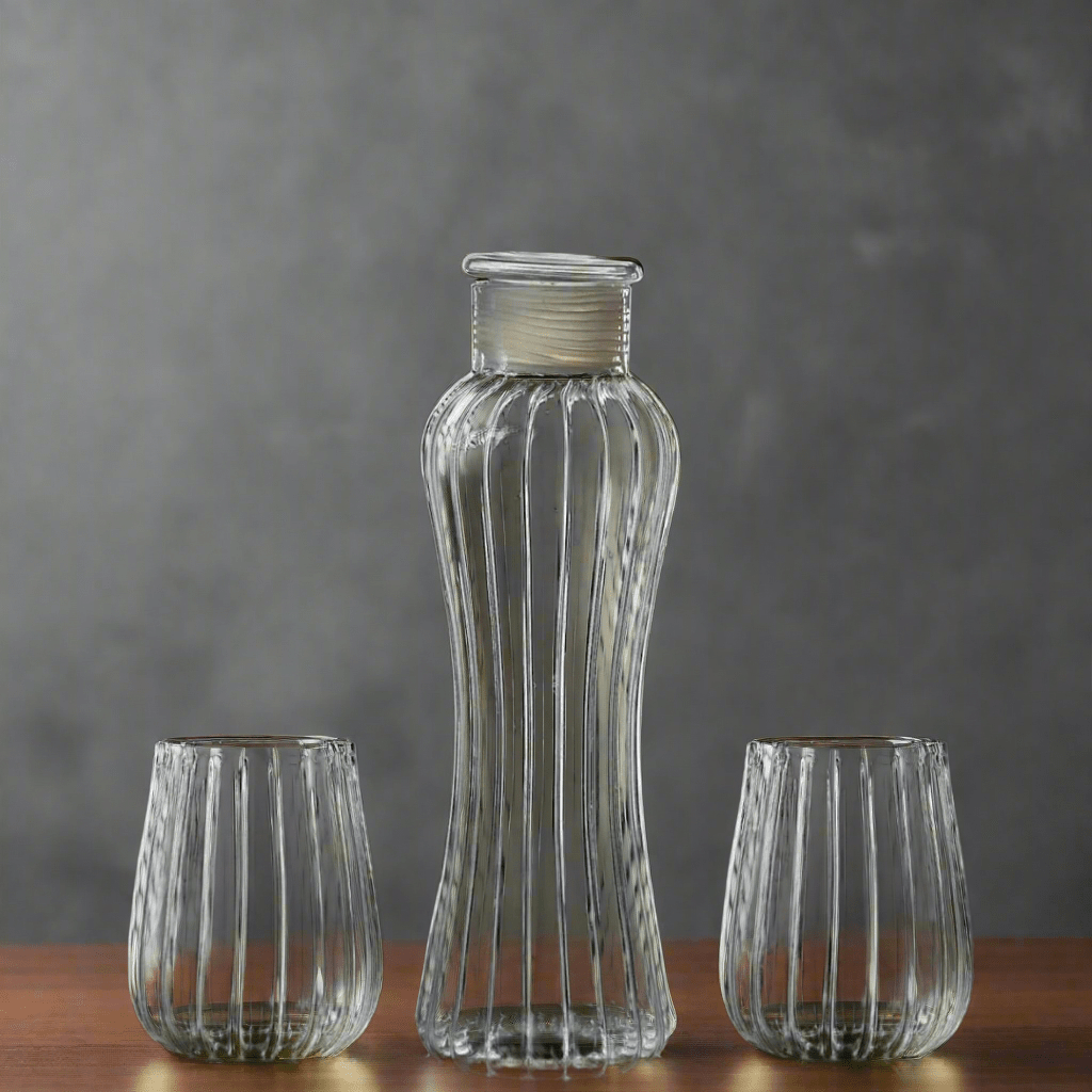Ribbed Borosilicate Bottle and Glass Set - Borotechheight : 250 mm diameter: 82 mm ml capacity : 750 ml3TransparentG - 79Aw clearBorotech