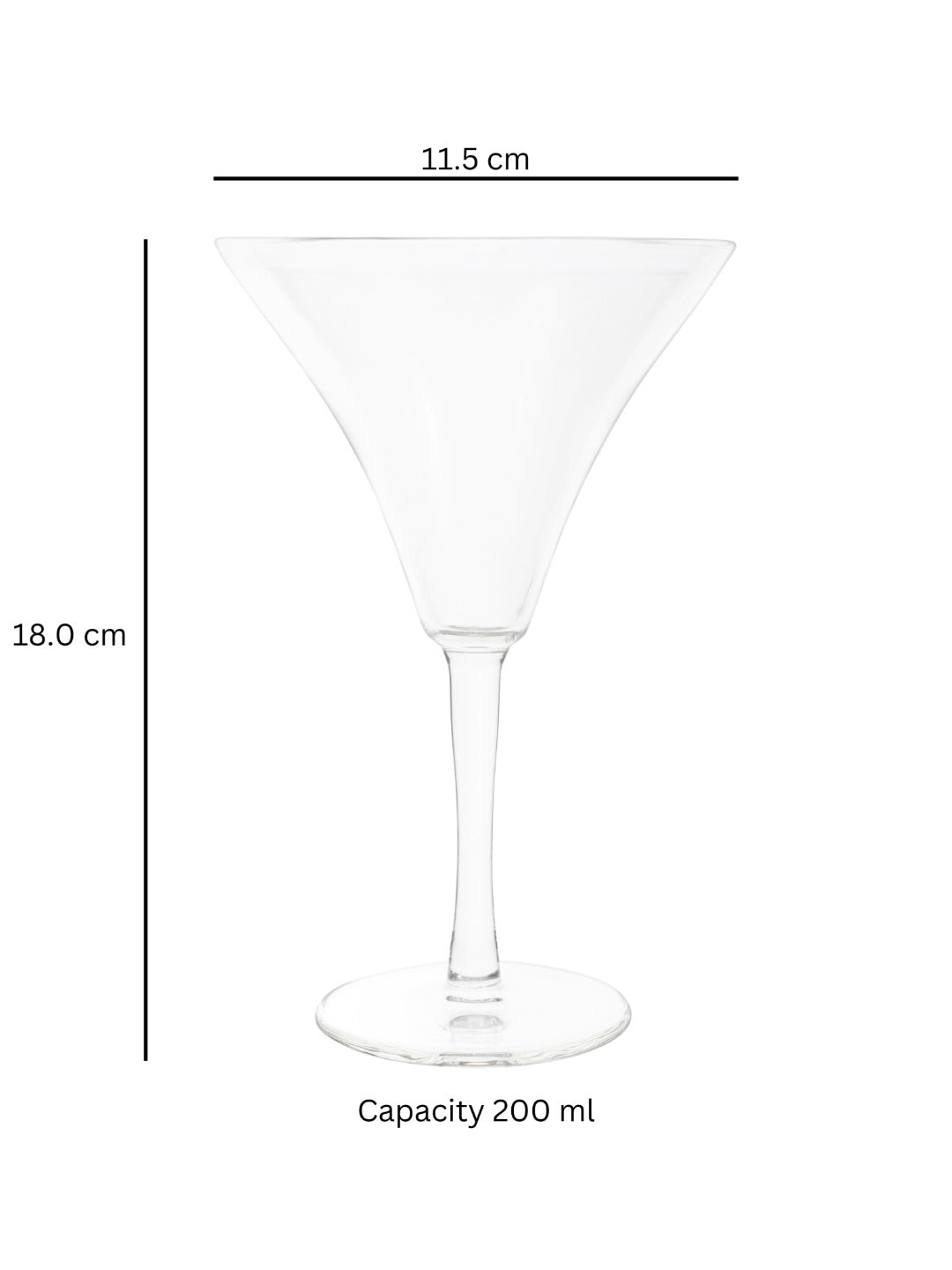Detailed view of a borosilicate martini glass, highlighting its premium craftsmanship and elegant shape.