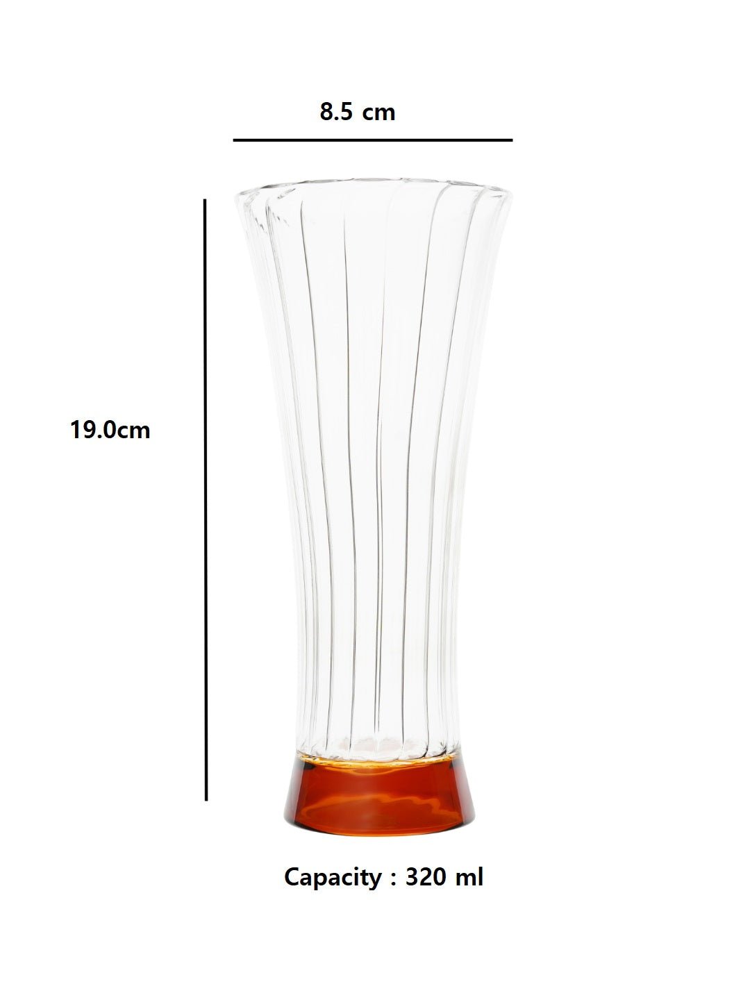 Set Of 4 Borosilicate Ribbed Beer Glasses with Amber Base - Borotech