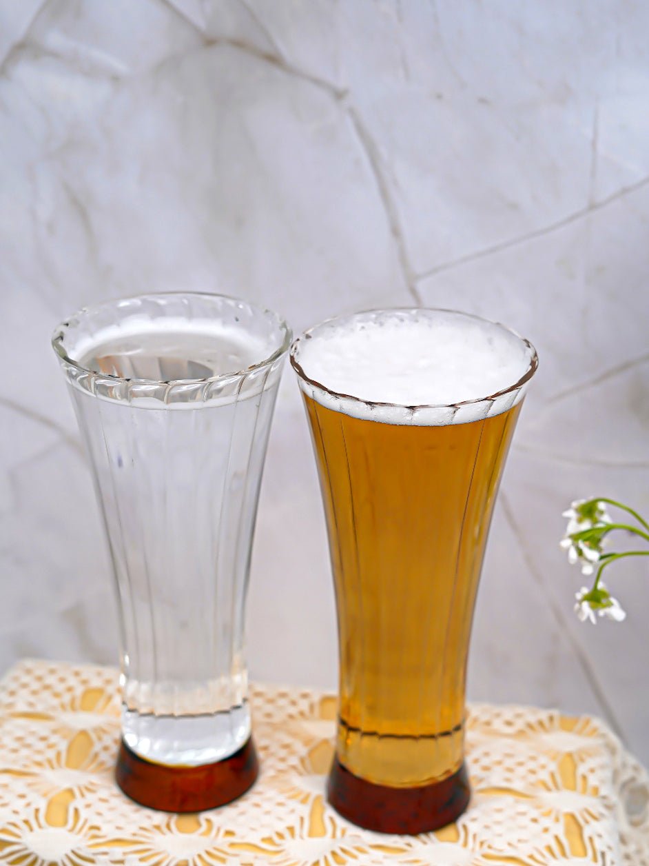 Set Of 4 Borosilicate Ribbed Beer Glasses with Amber Base - Borotech