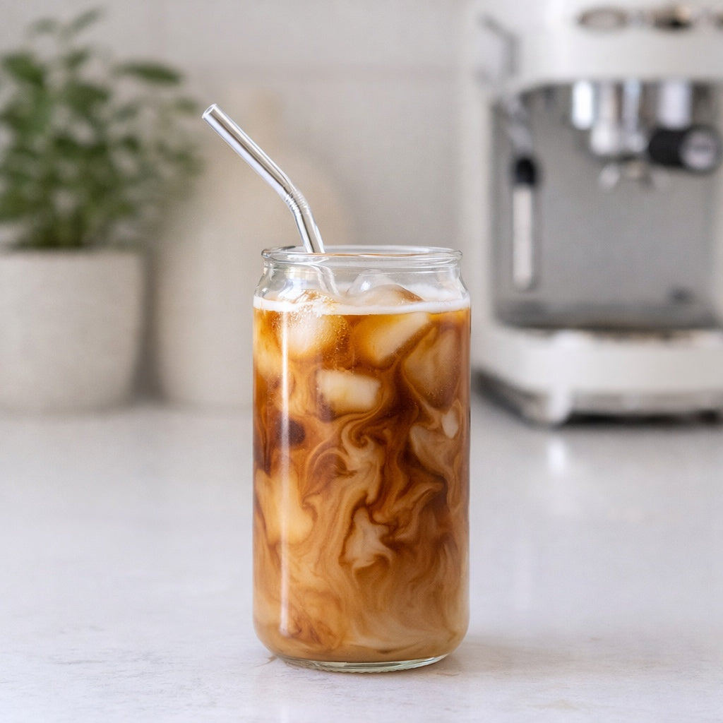 Can-Shaped Borosilicate Glass Cup with Glass Straw