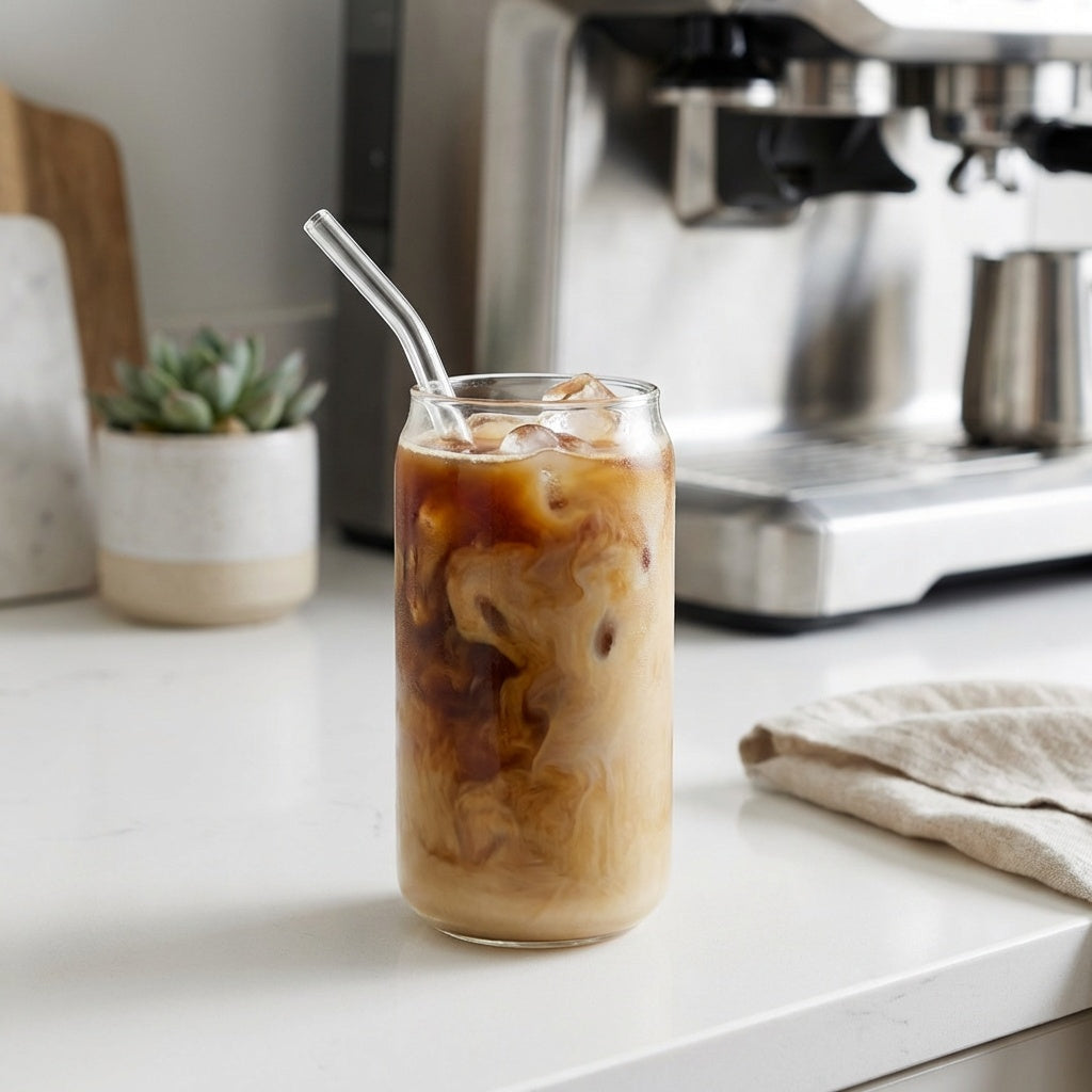 Can-Shaped Borosilicate Glass Cup with Glass Straw