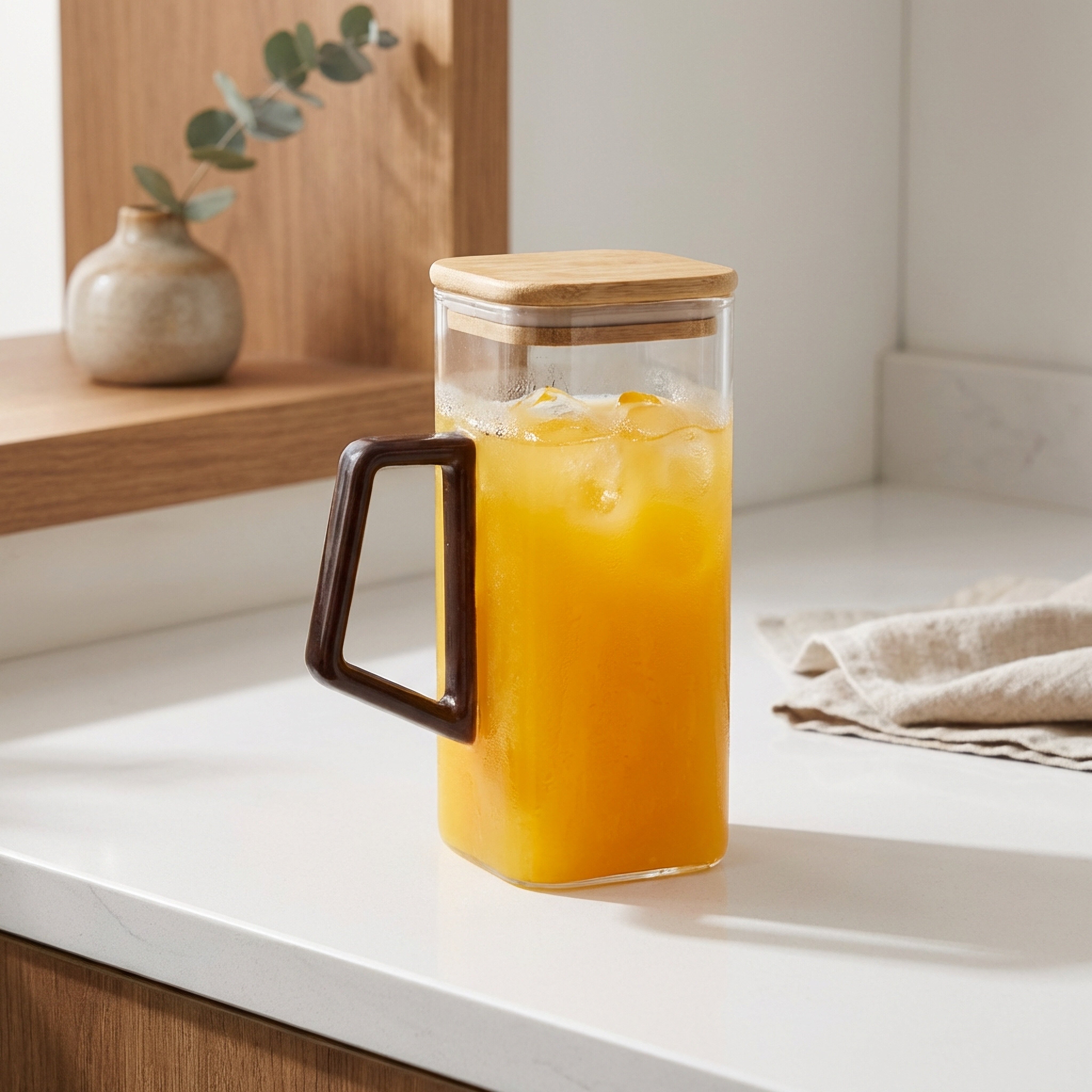 Square Borosilicate Glass Mug with Bamboo Lid