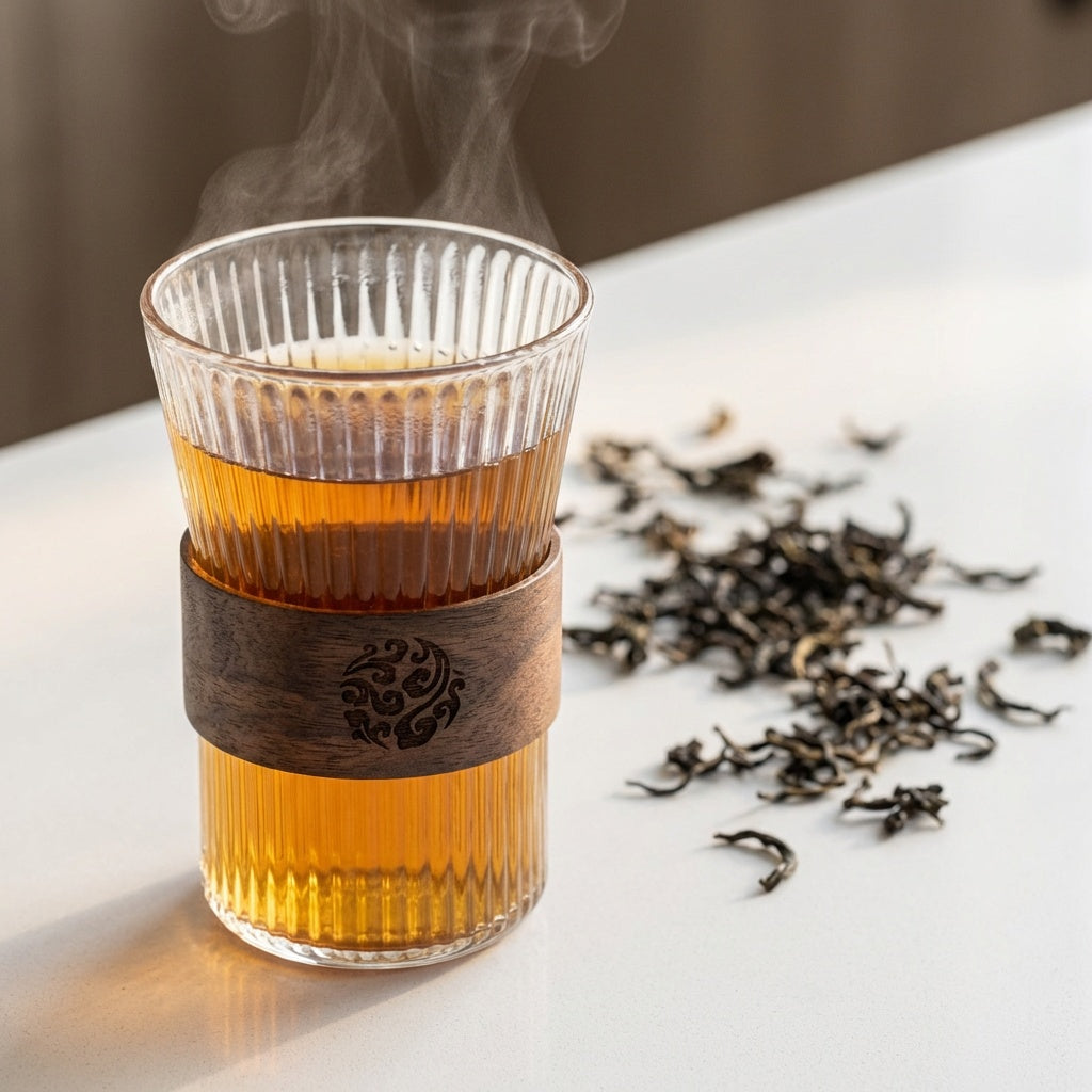 Flared Ribbed Borosilicate Tumbler with Wood Band