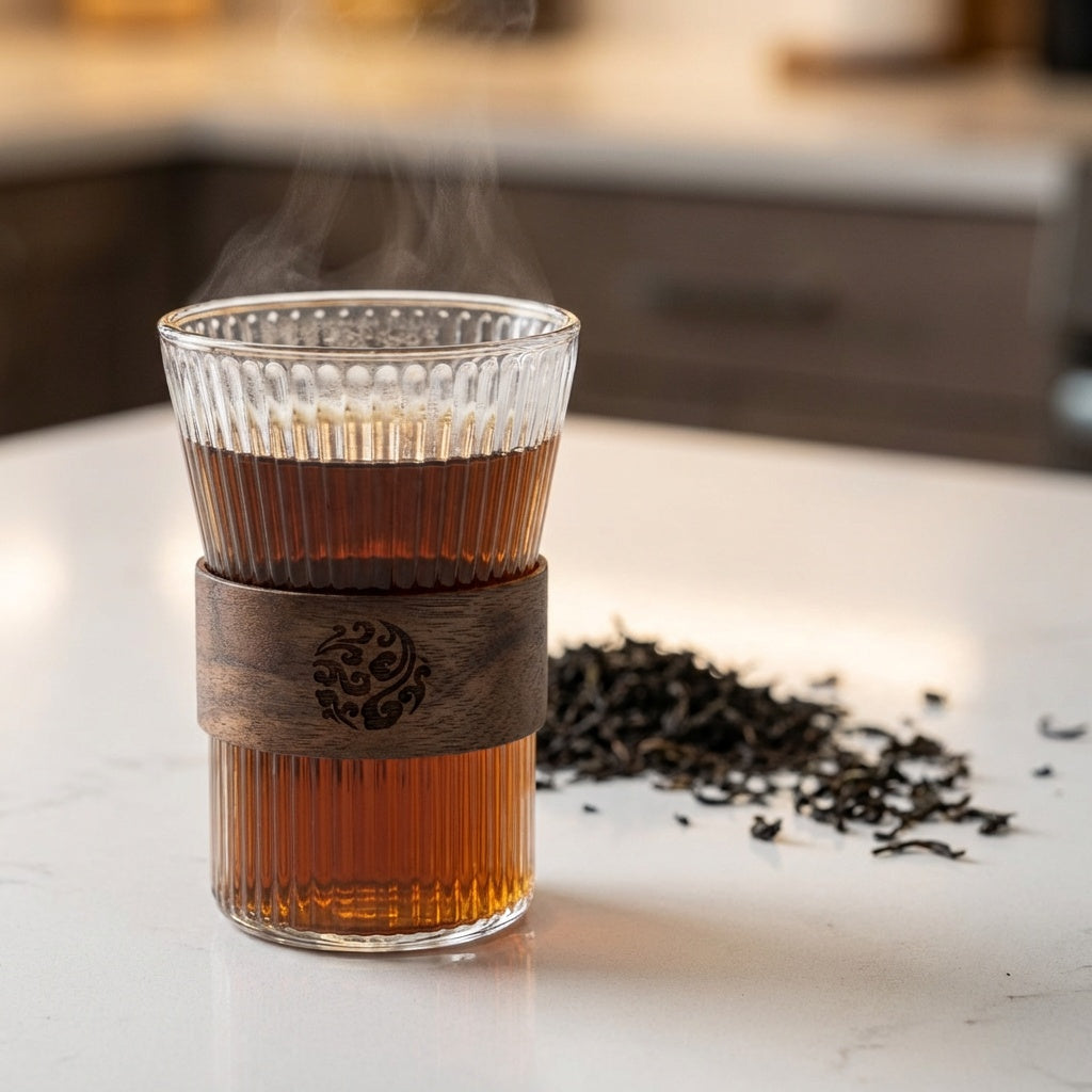 Flared Ribbed Borosilicate Tumbler with Wood Band