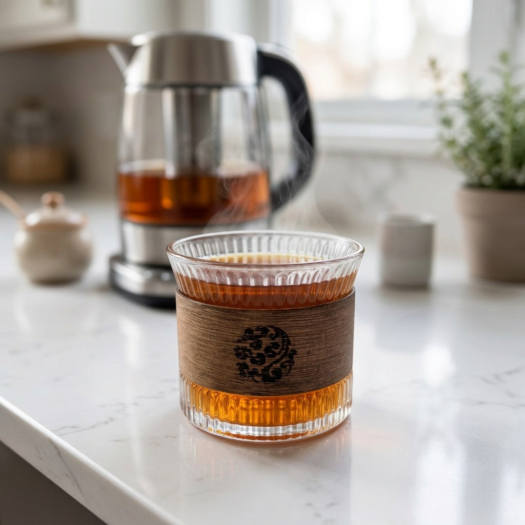 Ribbed Borosilicate Tumbler with Wood Band