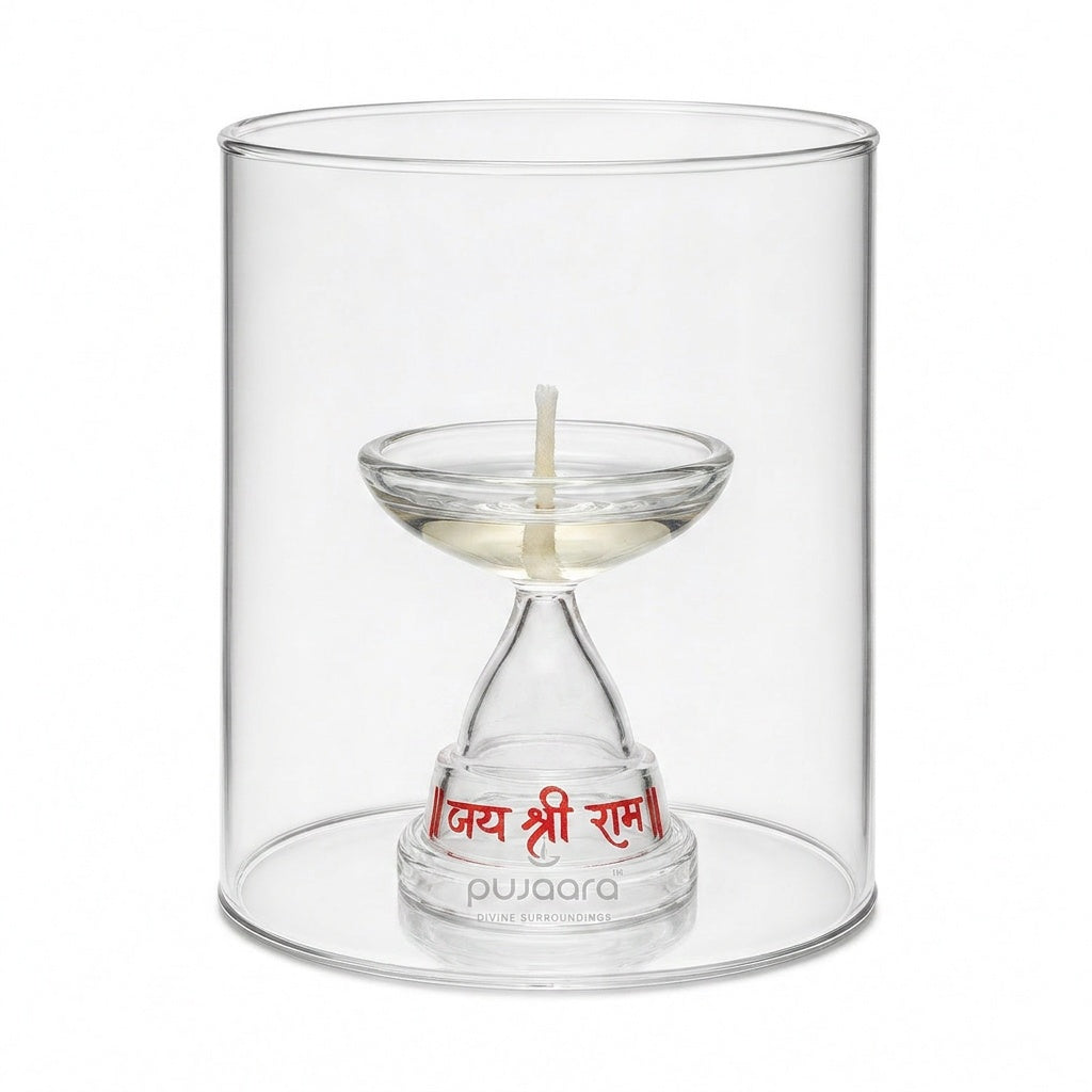 Glass Ganesh Idol Puja Set 7 Piece Crystal Clear Glass Pooja Kit for Home Temple, Diwali & Ganesh Chaturthi