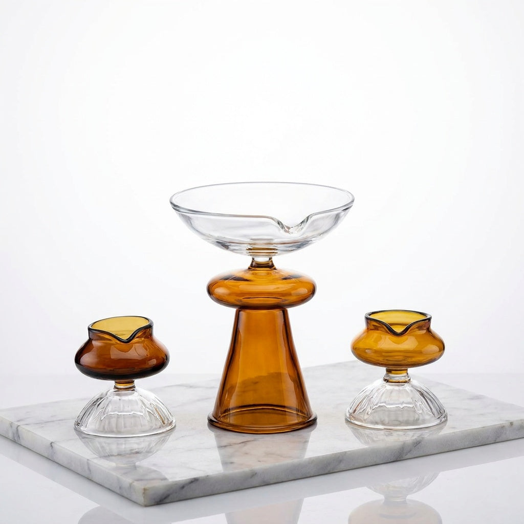 Borotech Amber Glass Diyas – 3 Pc Handmade Set for Pooja & Decor