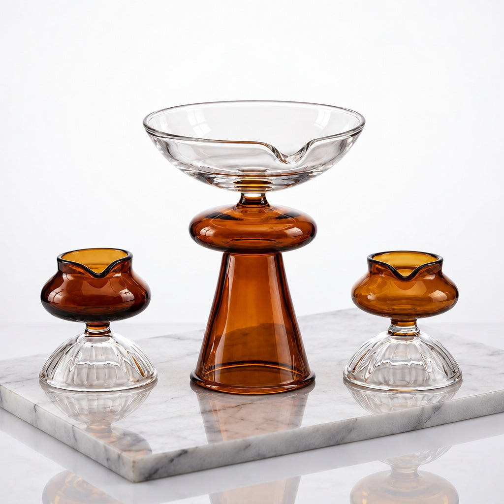 Borotech Amber Glass Diyas – 3 Pc Handmade Set for Pooja & Decor