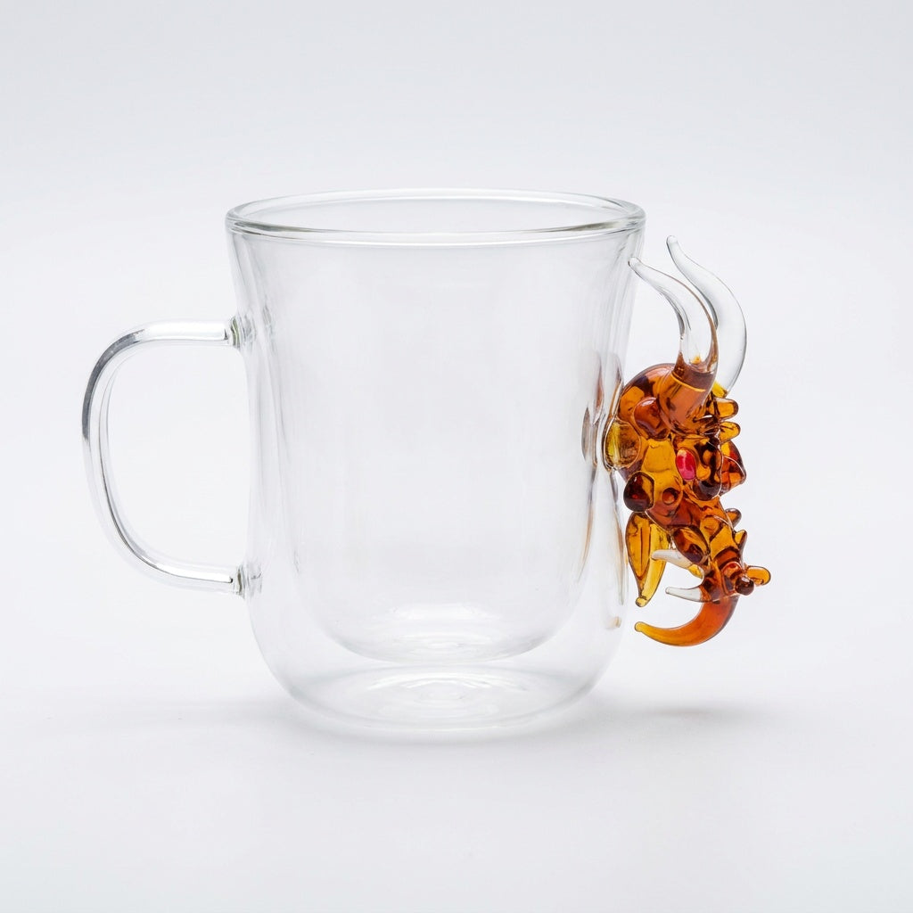 Handmade 3D Animal Double Wall Glass Mug | Fish, Cockroach, Dragon, Sun, Monkey | Borosilicate Coffee & Tea Cup