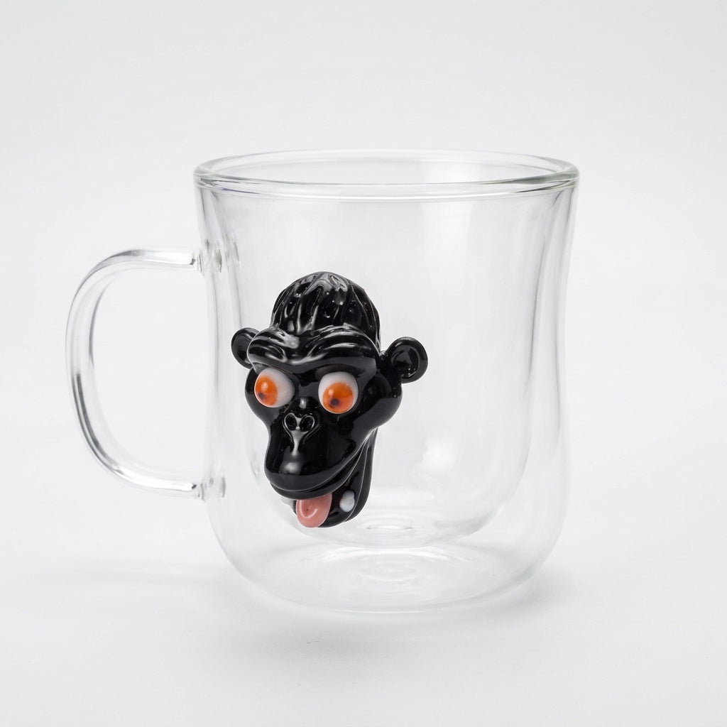 Handmade 3D Animal Double Wall Glass Mug | Fish, Cockroach, Dragon, Sun, Monkey | Borosilicate Coffee & Tea Cup