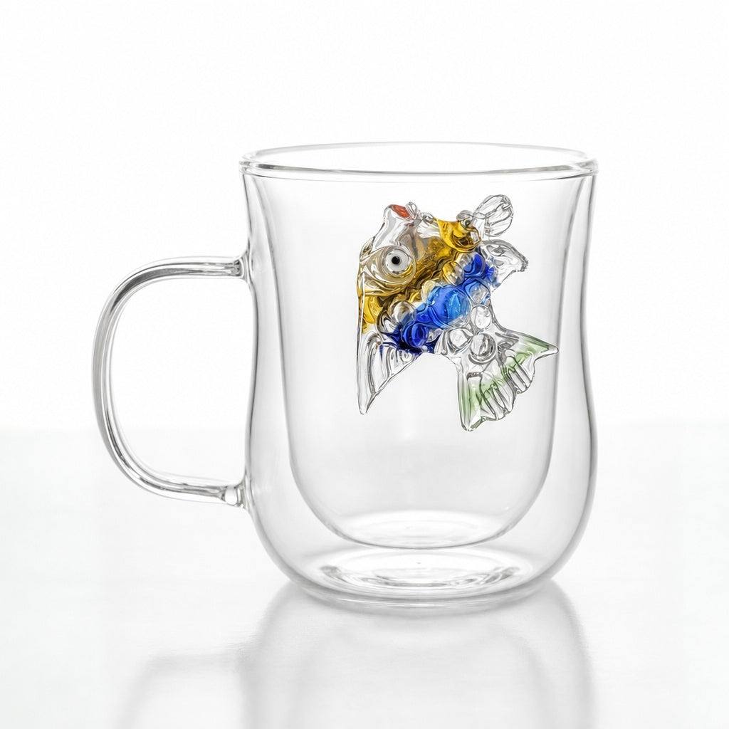 Handmade 3D Animal Double Wall Glass Mug | Fish, Cockroach, Dragon, Sun, Monkey | Borosilicate Coffee & Tea Cup
