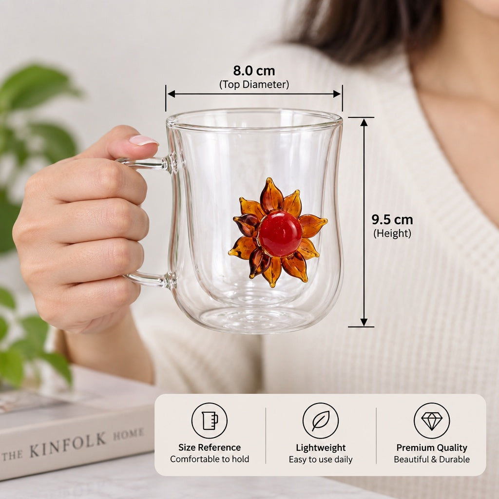 Handmade 3D Animal Double Wall Glass Mug | Fish, Cockroach, Dragon, Sun, Monkey | Borosilicate Coffee & Tea Cup