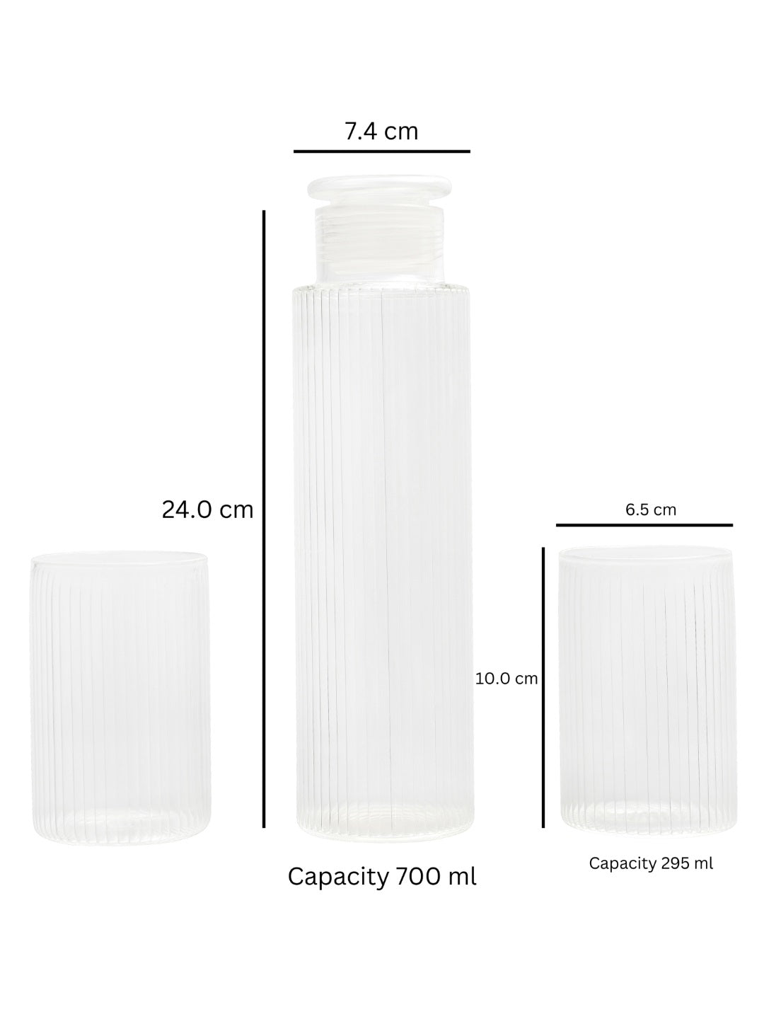 Thin Ribbed Clear Borosilicate Bottle and Glass Set - Borotech